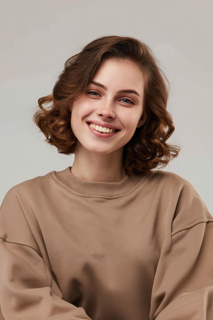 باب با انتهای حالت دار به رنگ شاه بلوطی - مدل مو تا چانه