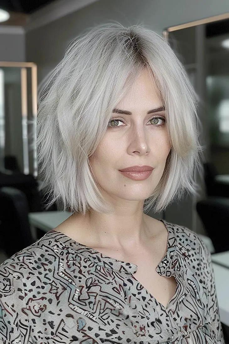 مدل موی کاپ و چتری پرده ای پلاتینی با چتری پرده ای سبک