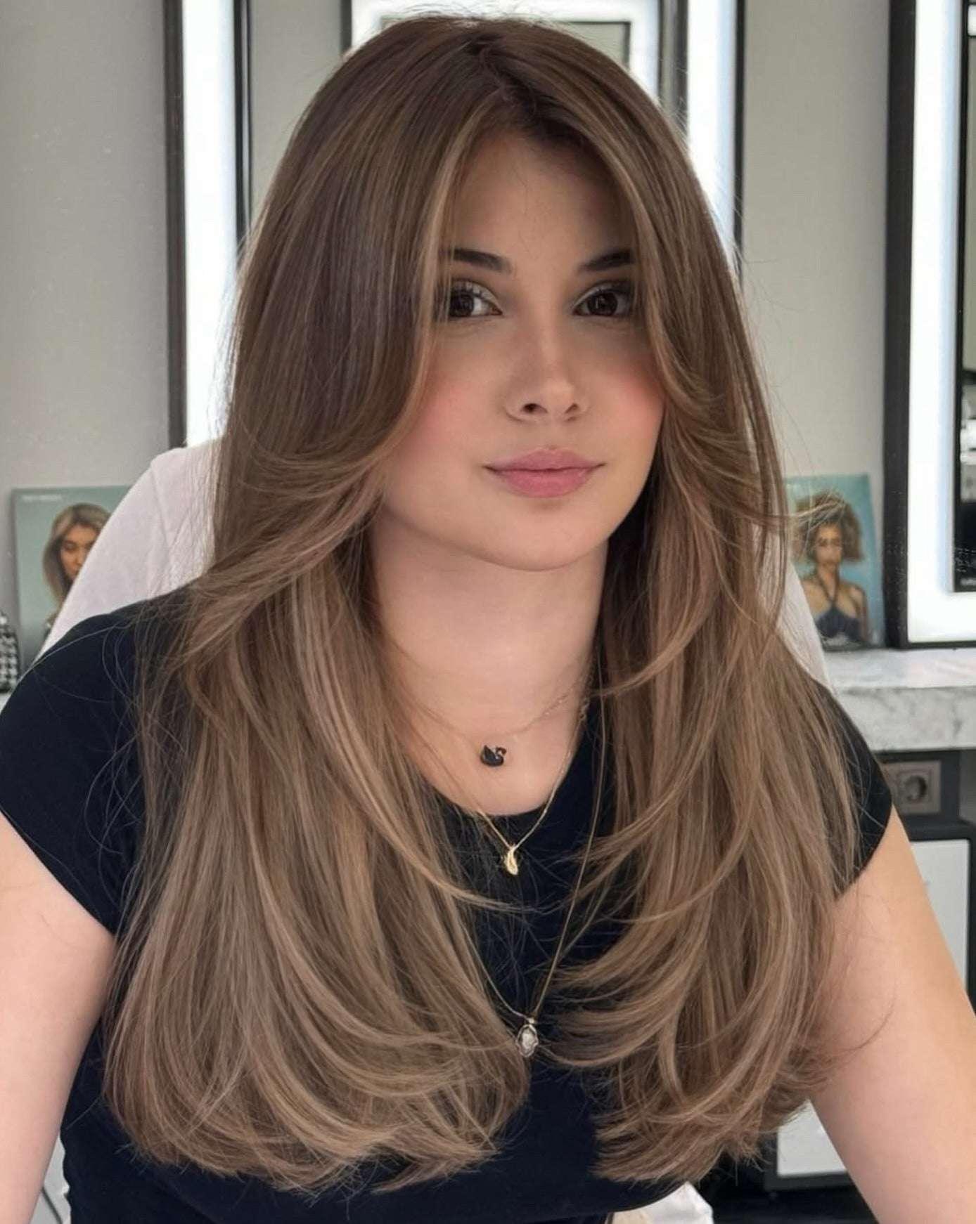 14. Cool Beige Brown with Long Layers (مدل رنگ مو قهوه ای)