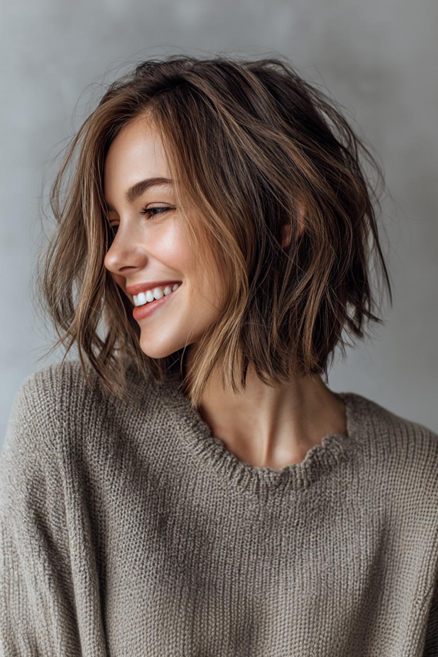 5. باب با بافت با بالیاژ قهوه ای خاکستری (مدل موی جوان کننده)