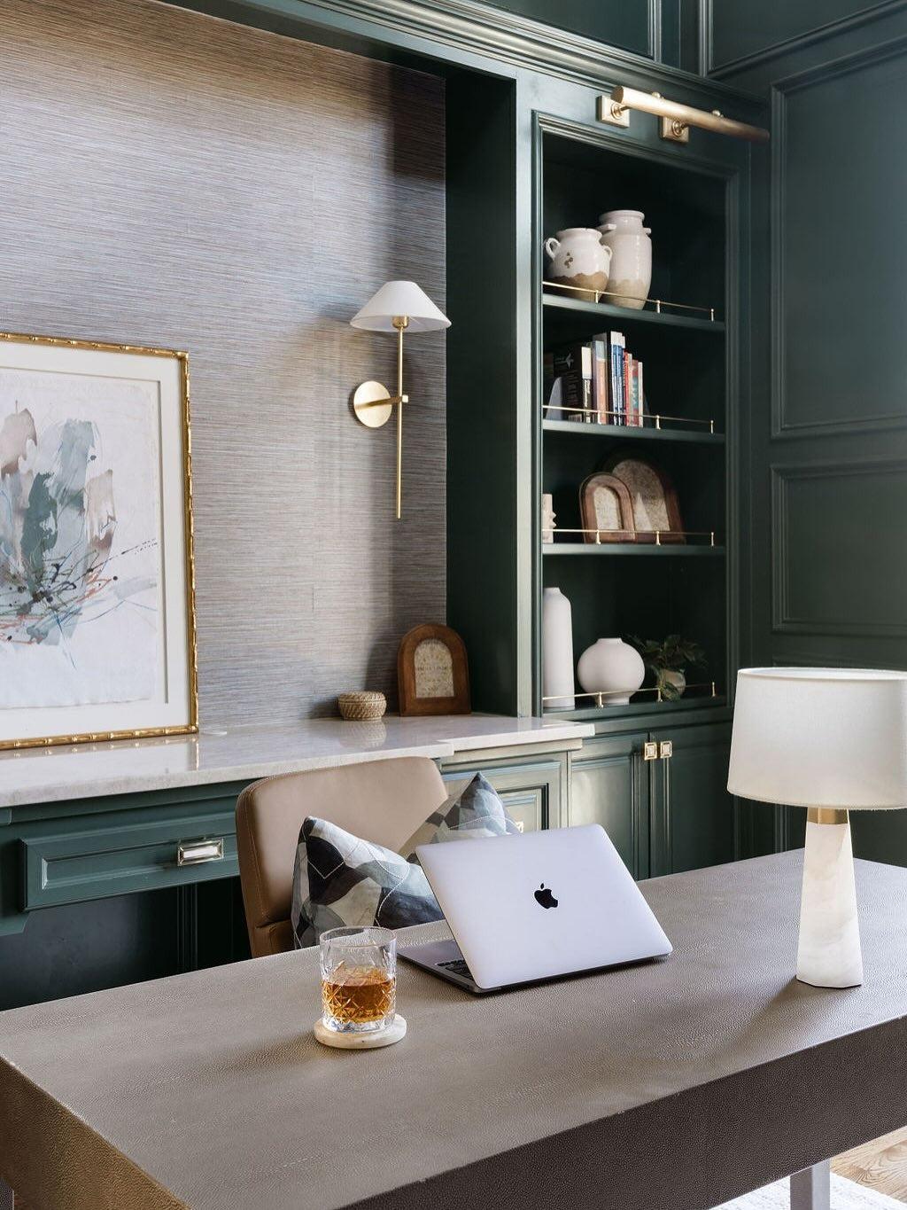 مدل اتاق کار مردانه: Green Panelled Office with Modern Touches