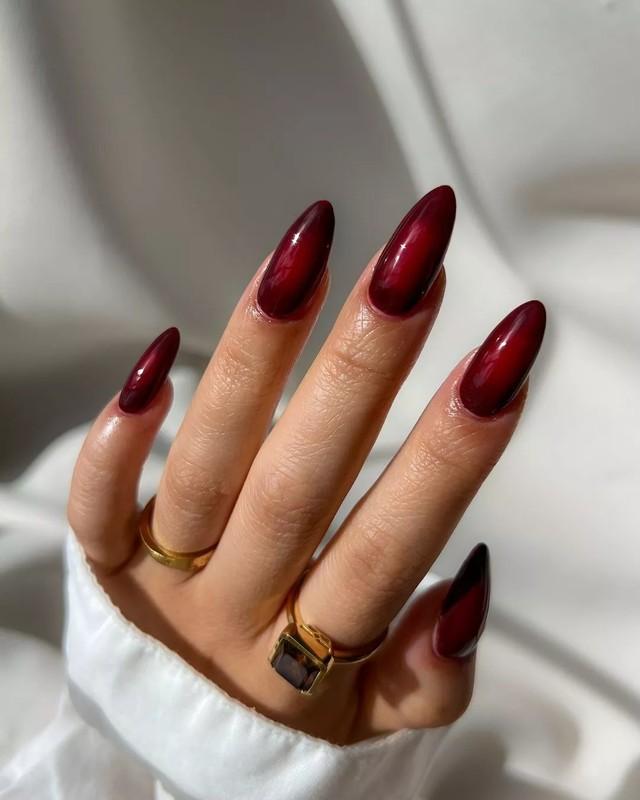مدل ناخن زرشکی هاله ی گیلاسی.
