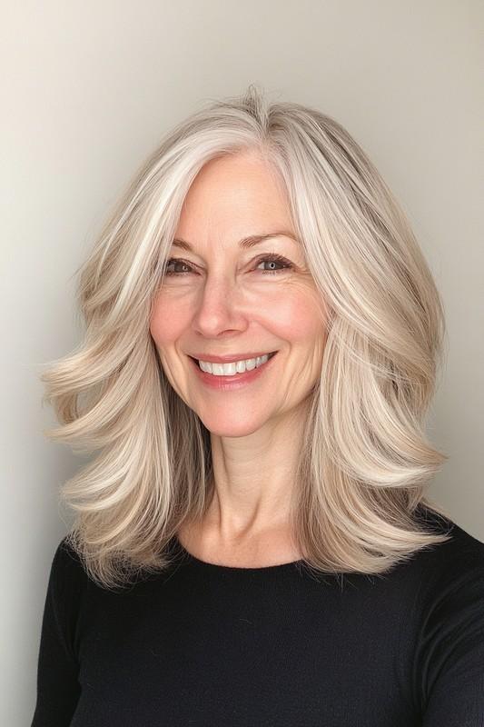 13. Graduated Layers with Wheat Blonde Tint مدل موی متوسط لایه دار میانسال