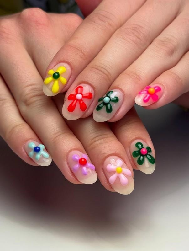 8. 3D Bubble Flower Nails (مدل ناخن رنگارنگ)