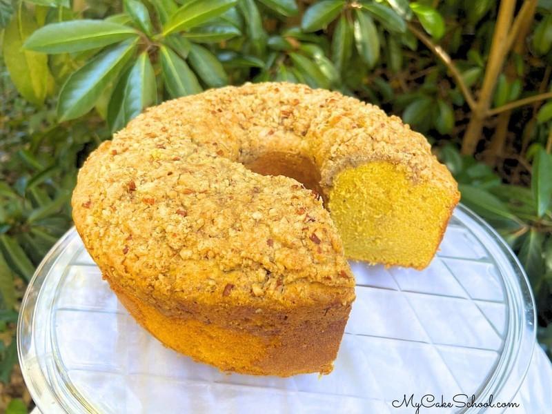 طرز تهیه کیک کدو حلوایی: کیک کدو حلوایی آماده سرو روی یک بشقاب.