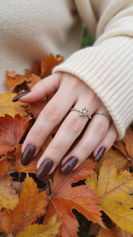 ظرافت طراحی ناخن پاییزی قهوه ای شکلاتی