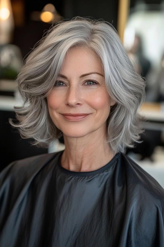 20. Shoulder-Grazing Layers with Slate Gray Finish مدل موی متوسط لایه دار میانسال