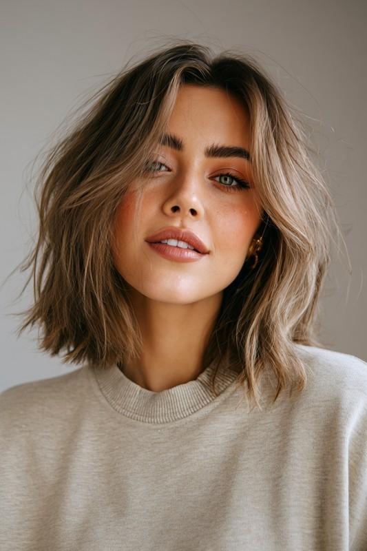 8. Textured Collarbone Cut in Smoky Bronde (مدل مو شیک میانسال)
