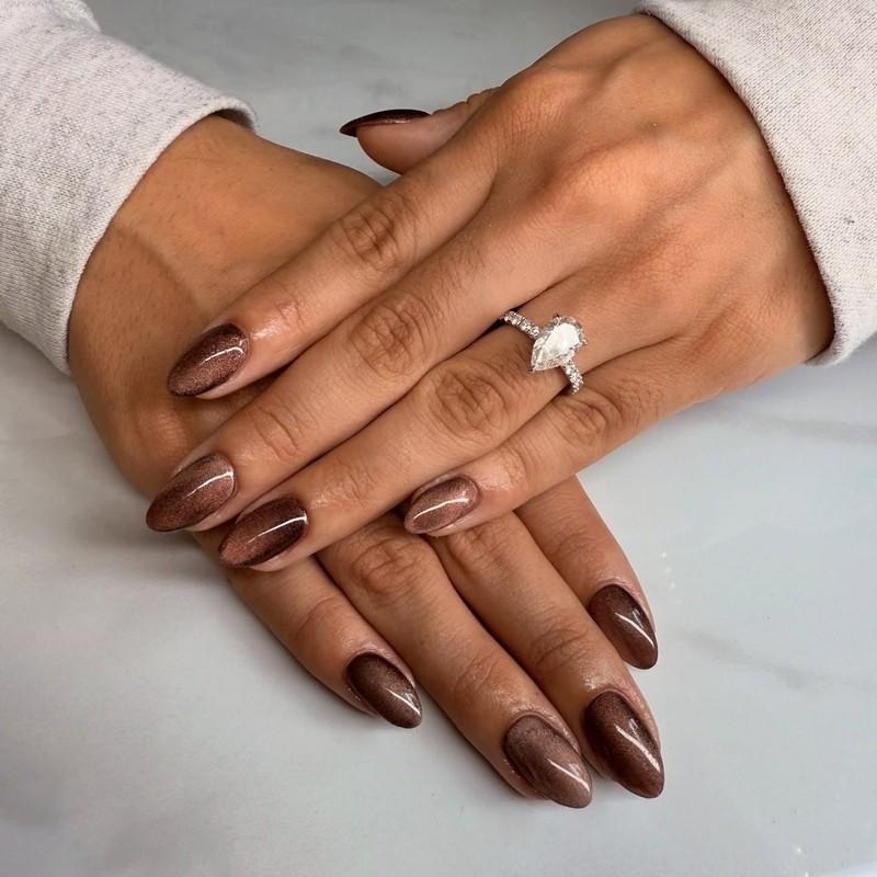 درخشش چشم گربه ای کاکائویی (مدل ناخن پاییزی)