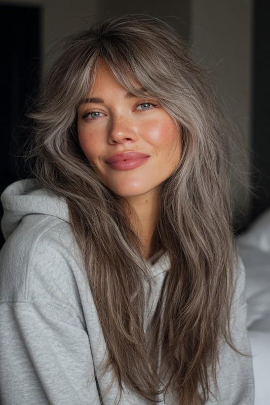 شگ بلند لایه لایه قهوه ای خاکستری، مدل موی شگ جوان کننده