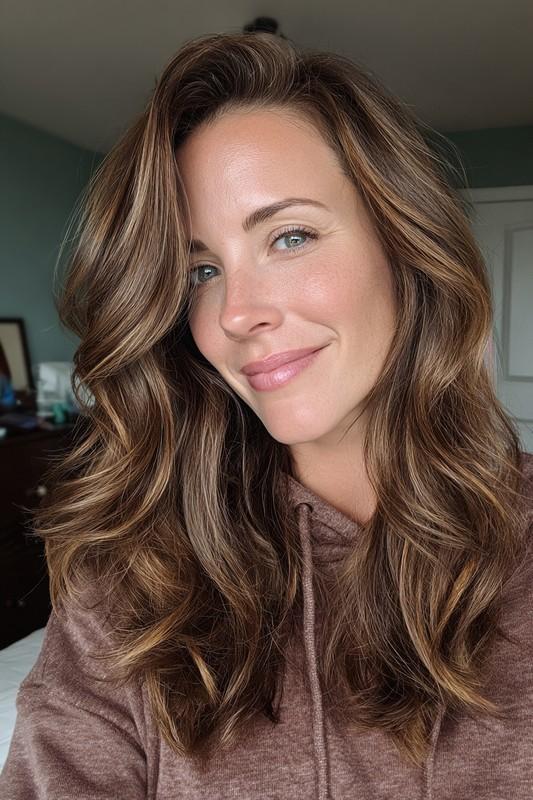 10. Shoulder-Length Layered Waves in Maple Brown (مدل مو شیک میانسال)