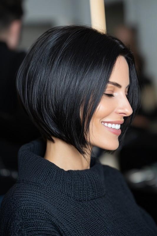 11. Sleek Trimmed Bob in Deep Onyx Black (مدل مو شیک میانسال)