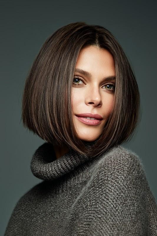 20. Sleek Layerless Cut in Dark Roast Brown (مدل مو شیک میانسال)