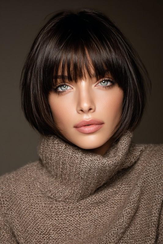مدل باب دقیق با چتری های صاف اسپرسو انواع مدل مو باب چتری