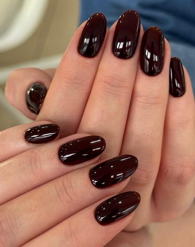 ناخن های بیضی قهوه ای شکلاتی تیره (مدل ناخن تیره)
