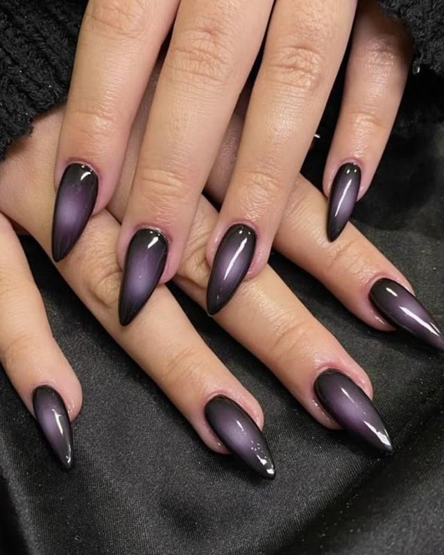 ناخن های استیلتو آمبره آلویی دودی (مدل ناخن تیره)