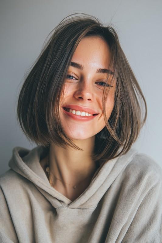 مدل باب A-خطی با چتری کج قهوه ای دودی انواع مدل مو باب چتری