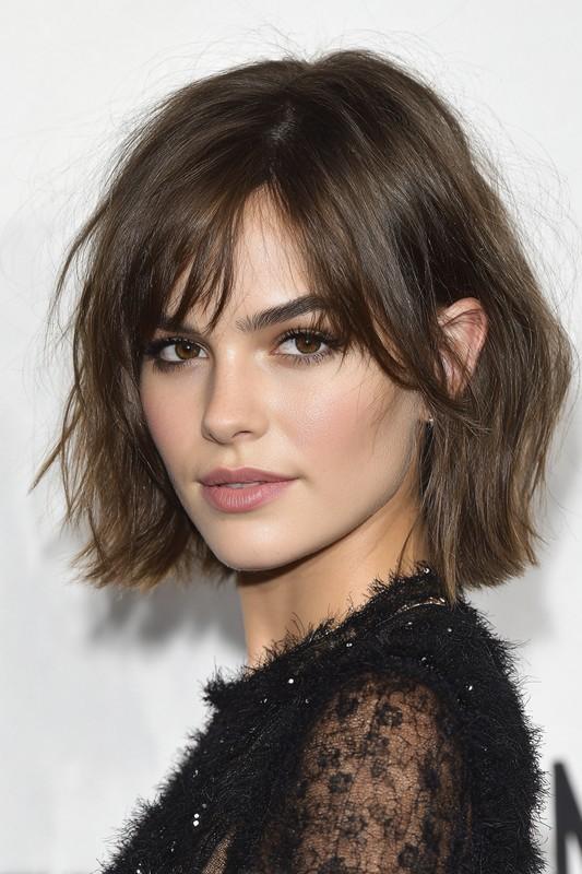 باب لایه دار صاف قهوه ای خاکستری - مدل باب بلند لایه لایه