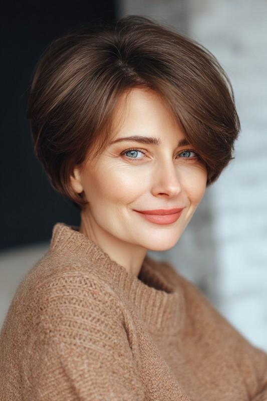 باب لایه لایه پشت کوتاه با قهوه ای بلوطی – مدل موی خانم های مو کم پشت