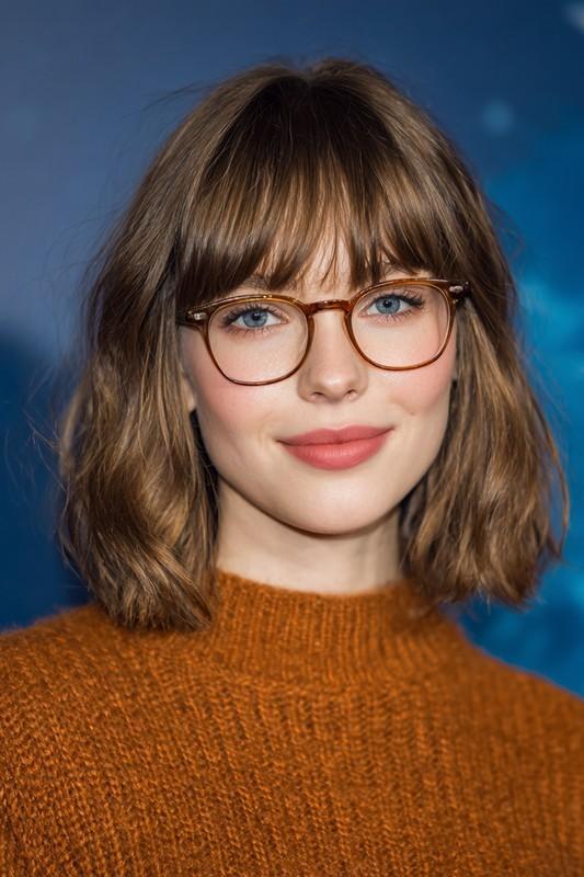 لاب با چتری های کم پشت به رنگ بلوطی نرم - مدل مو مناسب عینک