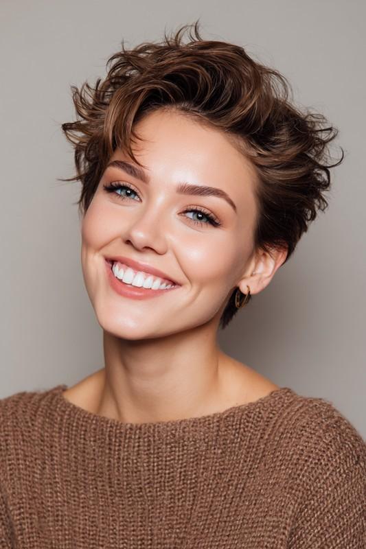 کراپ حجیم با سایه قهوه ای دارچینی - مدل موی کوتاه پرپشت