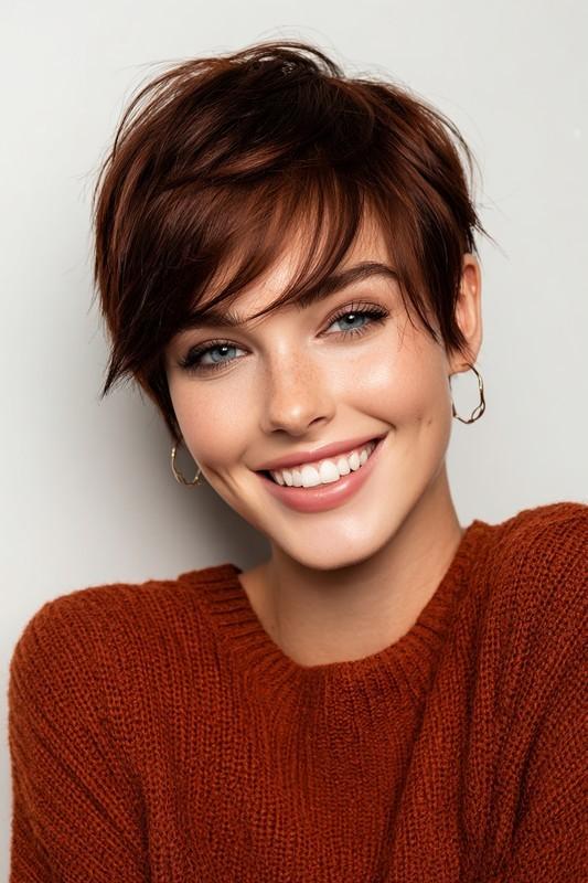 پیکسی کلاسیک با قهوه ای ماهاگونی تیره - مدل موی کوتاه پرپشت