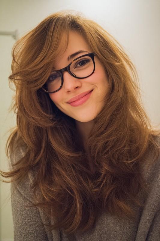 کوتاهی لایه لایه پروانه ای به رنگ قهوه ای عسلی گرم - مدل مو مناسب عینک