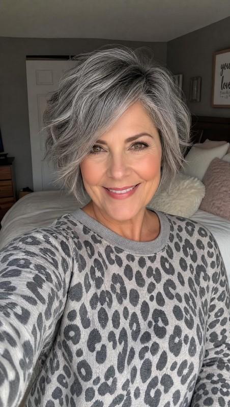 مدل موی کوتاه زنانه - Textured Smoky Gray Bob