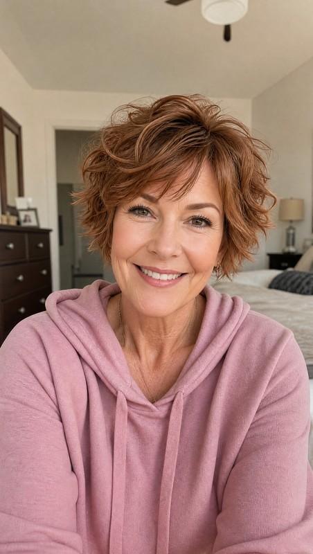مدل موی کوتاه زنانه - 27. Piecey Wavy Pixie with Light Auburn