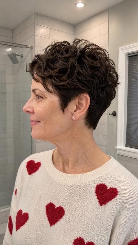 مدل موی کوتاه زنانه - 10. Tapered Wavy Pixie in Dark Brown