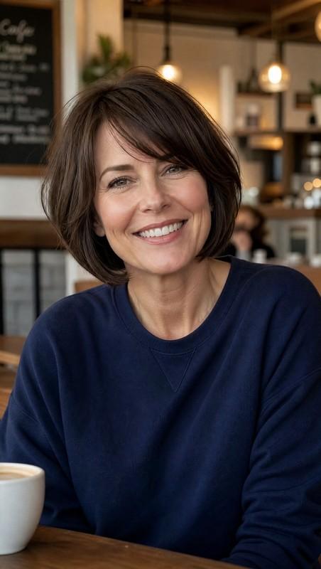 مدل موی لایه ای زنانه - Layered French Bob in Deep Brown