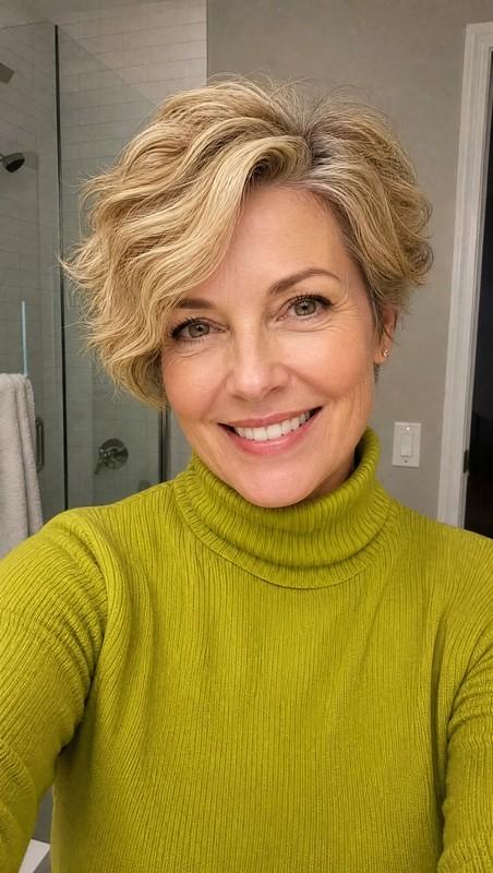 مدل موی کوتاه زنانه - 6. Side-Parted Wavy Pixie in Sandy Blonde