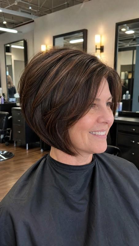 مدل مو زنانه جدید - Stacked Bob with Dark Chestnut