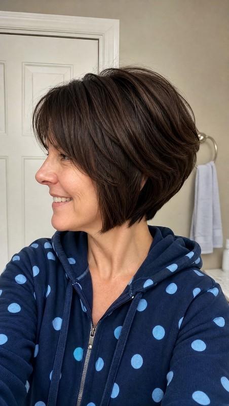 مدل موی باب زنانه 5. Graduated Bob with Deep Brown Dimension