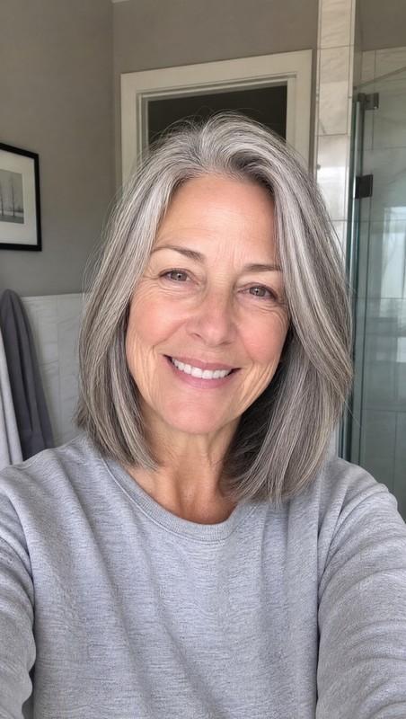 مدل موی کوتاه زنانه Long Bob with Soft Gray Blend