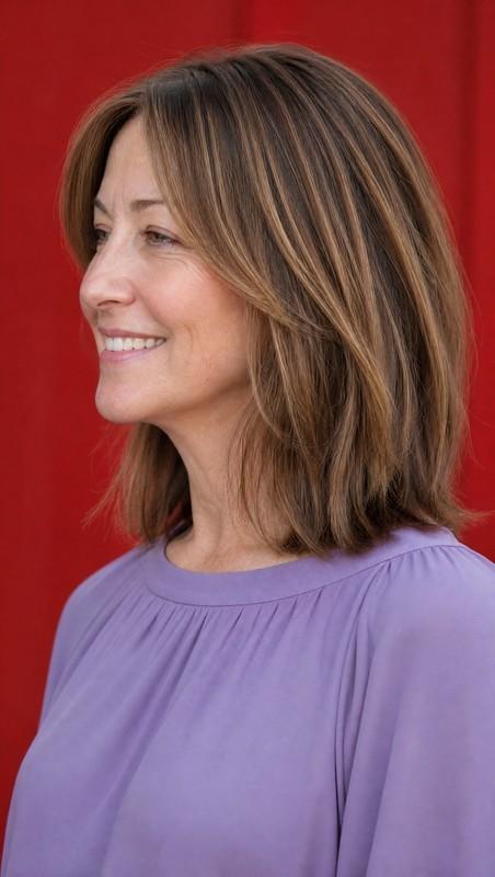مدل مو زنانه جدید - Shoulder-Length Cut with Caramel Brown Highlights