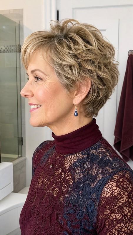 مدل موی کوتاه زنانه - 16. Wispy Wavy Pixie with Dark Blonde