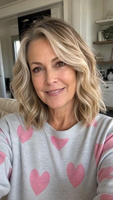 مدل موی کوتاه زنانه Wavy Shoulder Cut with Sandy Blonde