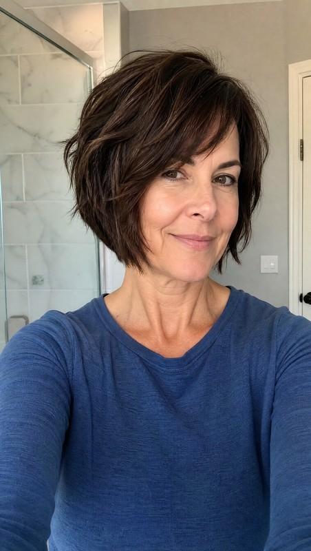 مدل موی لایه ای زنانه - Choppy Layered Bob in Espresso Brown