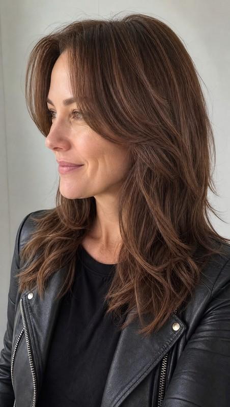 مدل مو زنانه جدید - Face-Framing Layers with Medium Chestnut