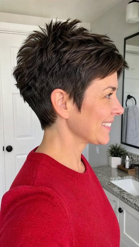 مدل مو زنانه جدید - Textured Pixie with Dark Brown