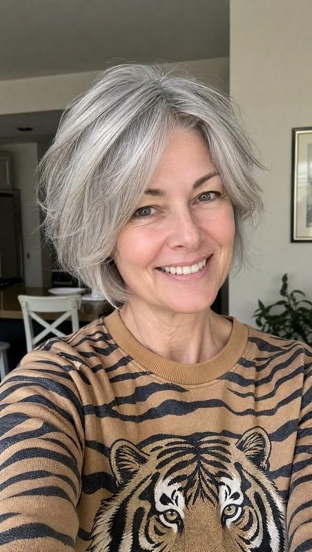 مدل موی کوتاه زنانه - Airy Pearl Gray Bob