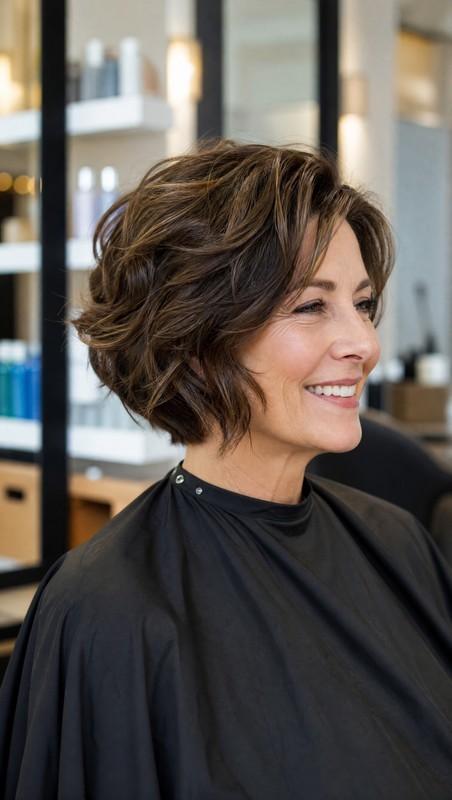 مدل موی کوتاه زنانه - 5. Wavy Stacked Bob with Medium Brown