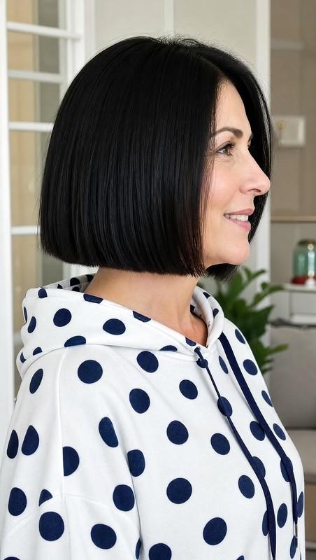 مدل موی باب زنانه 4. Classic Blunt Bob with Soft Black