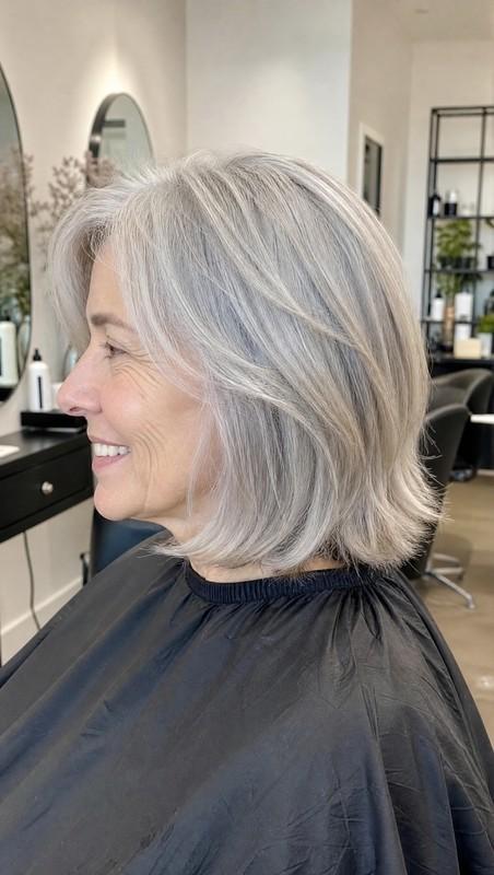 مدل موی کوتاه زنانه Collarbone Cut with Pearl Gray