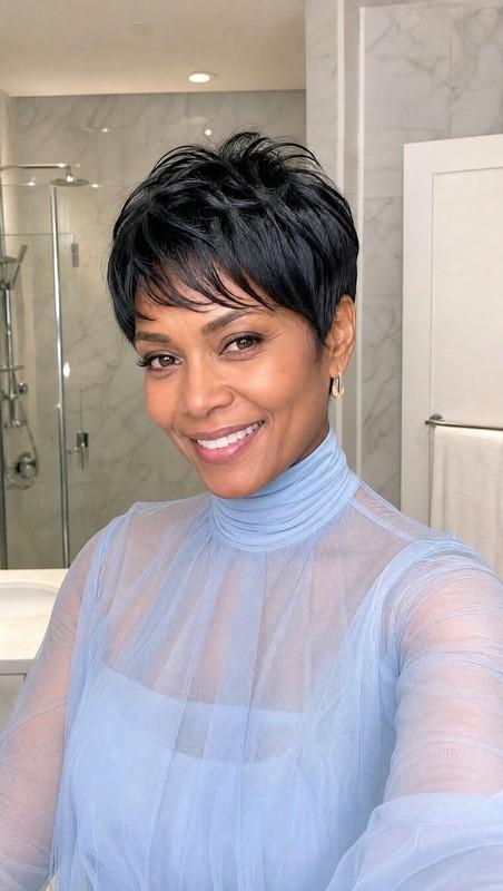 مدل مو زنانه جدید - Wispy Pixie with Natural Black