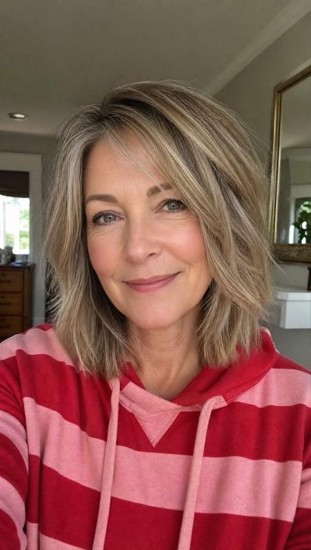 مدل موی کوتاه زنانه Choppy Lob with Dark Ash Blonde