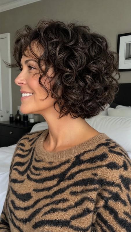مدل مو زنانه جدید - Curly Layered Bob with Dark Brown