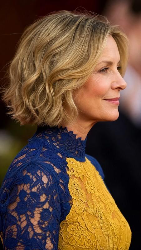 مدل موی کوتاه زنانه - 25. Soft Wavy Bob with Dark Golden Blonde