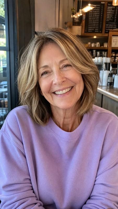 مدل موی کوتاه زنانه Textured Lob with Honey Blonde Highlights